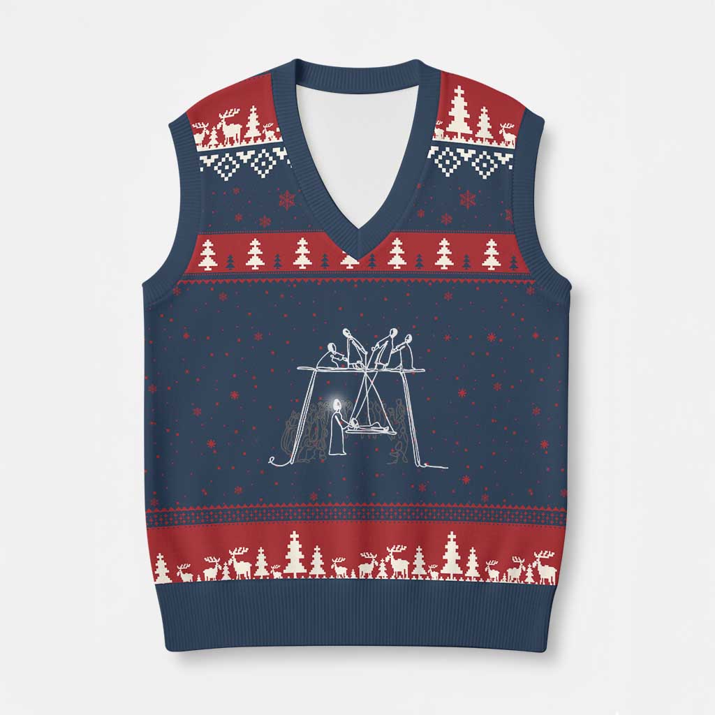 Paralyzed Man Christian Religious Jesus Healing V-Neck Knit Sweater Vest - Wonder Print Shop