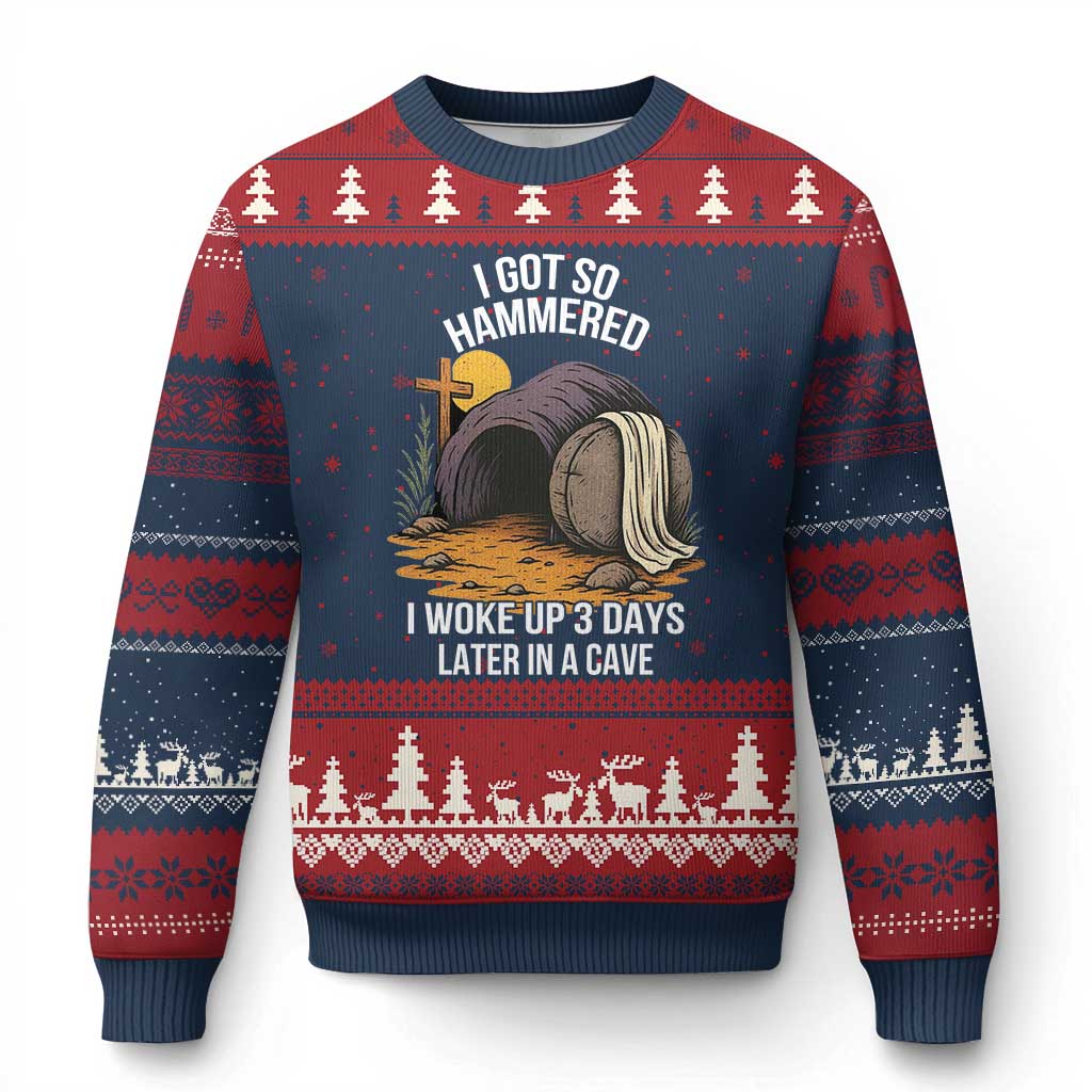 Christian Easter Day Religious Stone Ugly Christmas Sweater I Got So Hammered I Woke Up 3 Days Later In A Cave - Wonder Print Shop