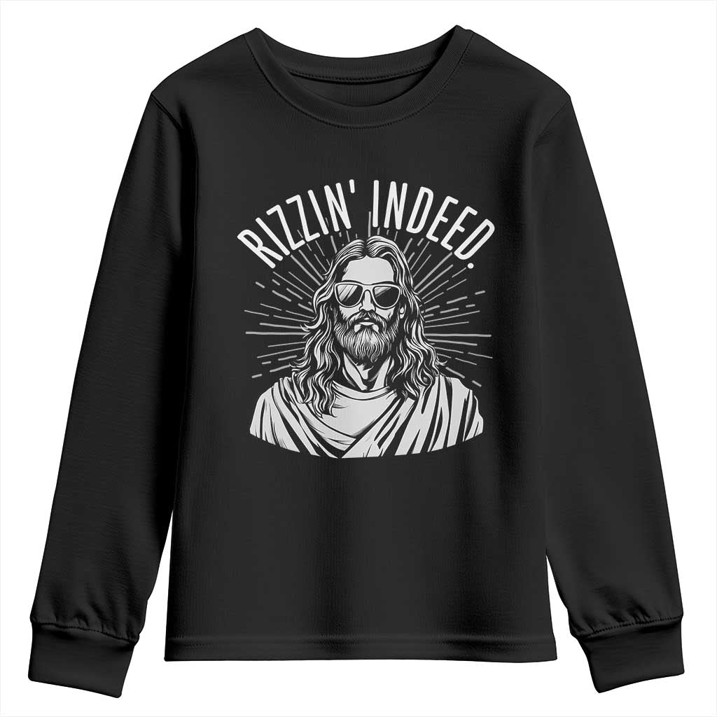 Funny Religious Christian Jesus Meme Youth Sweatshirt Rizzin Indeed