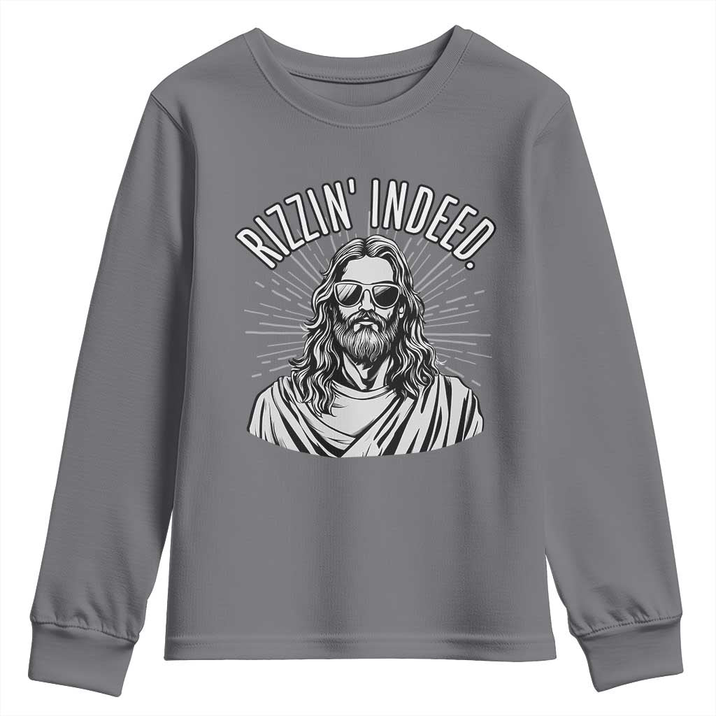 Funny Religious Christian Jesus Meme Youth Sweatshirt Rizzin Indeed