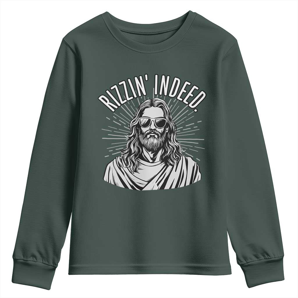 Funny Religious Christian Jesus Meme Youth Sweatshirt Rizzin Indeed