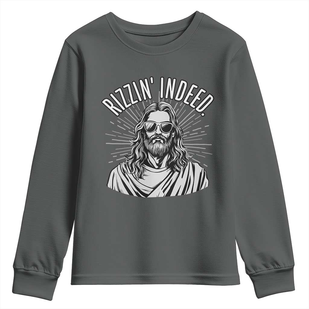 Funny Religious Christian Jesus Meme Youth Sweatshirt Rizzin Indeed