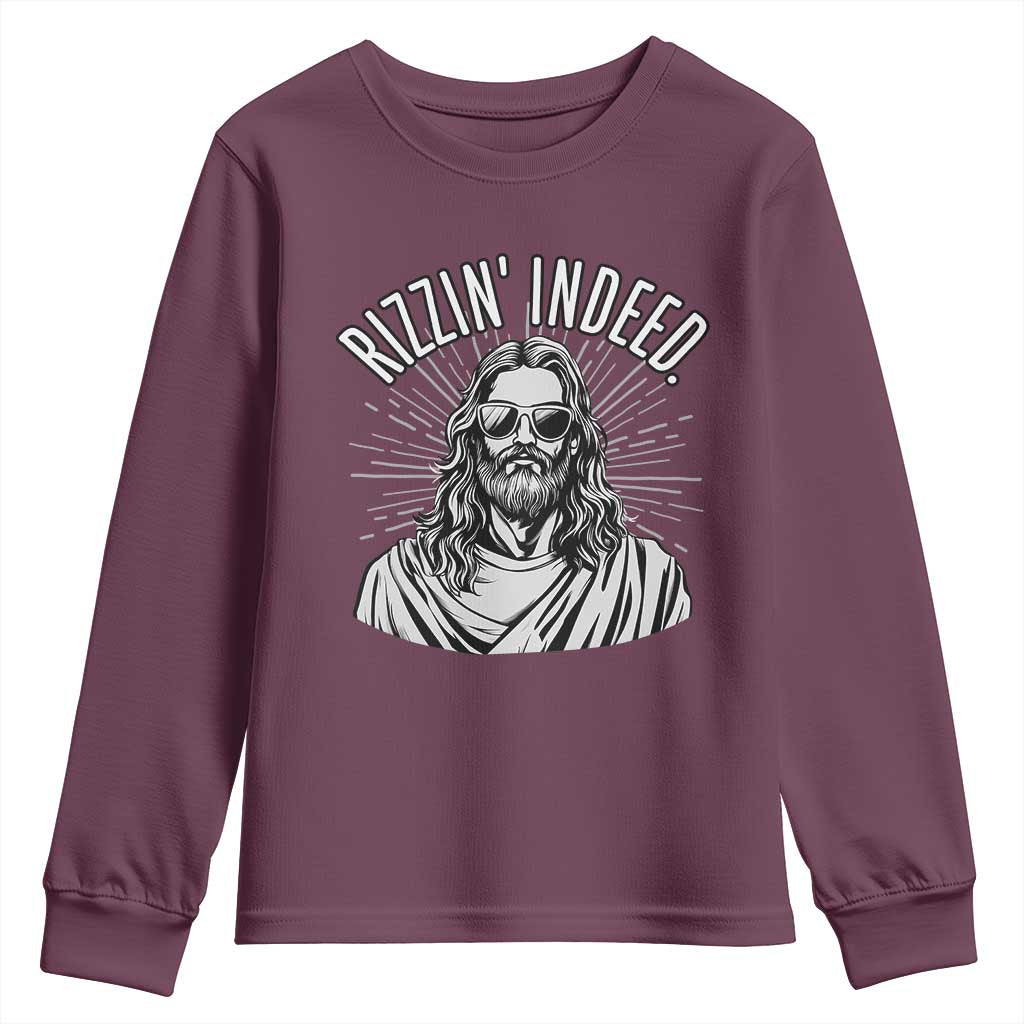 Funny Religious Christian Jesus Meme Youth Sweatshirt Rizzin Indeed