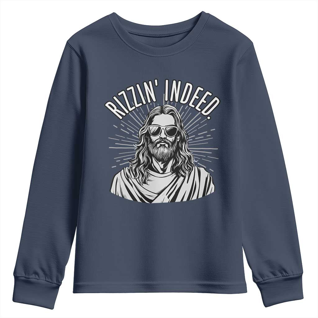 Funny Religious Christian Jesus Meme Youth Sweatshirt Rizzin Indeed