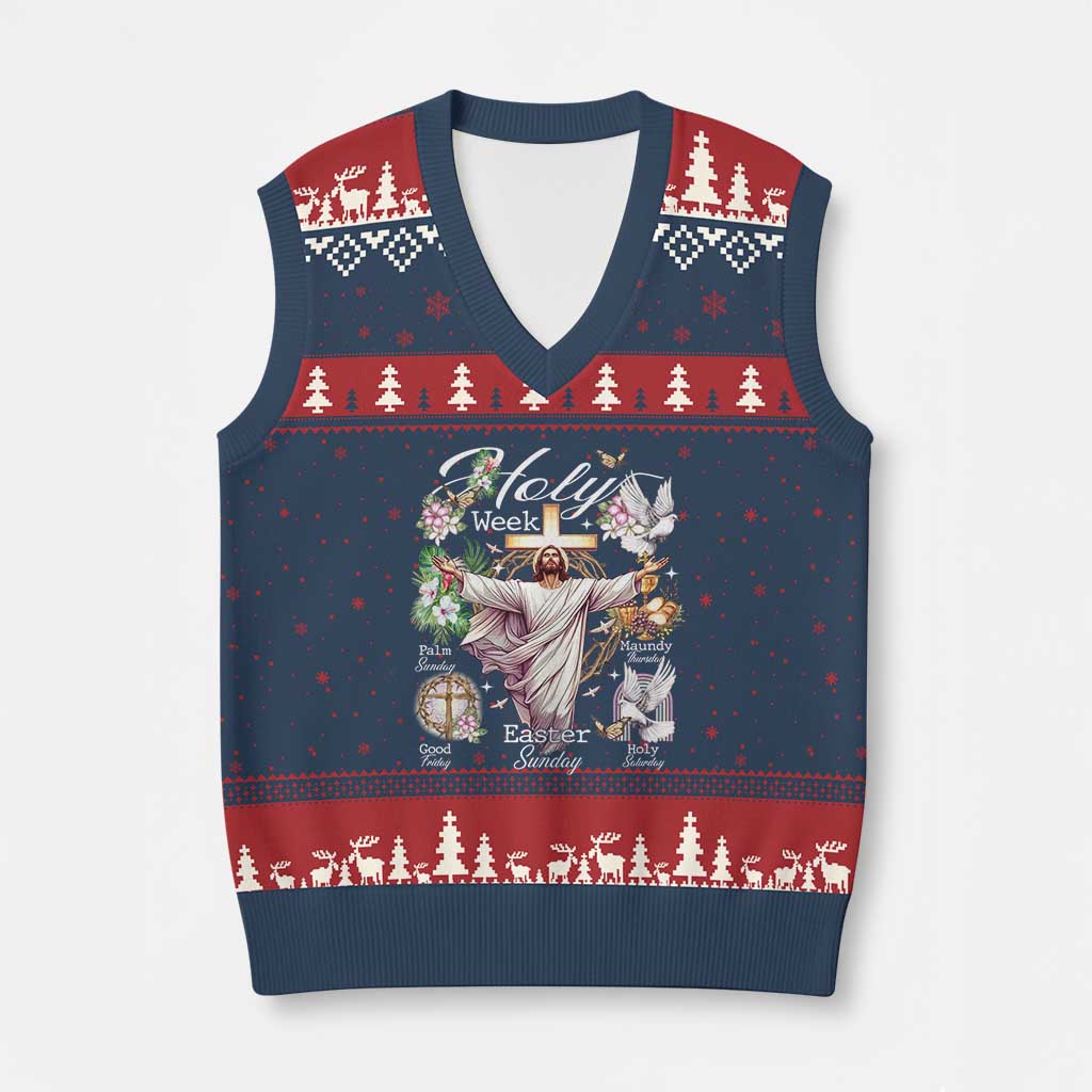 Religious Christian Easter Holy Week Christ Jesus V-Neck Knit Sweater Vest - Wonder Print Shop