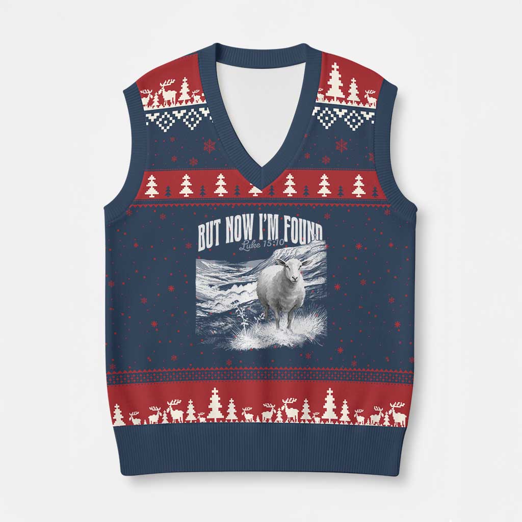 But Now I'm Found V-Neck Knit Sweater Vest Christian Faith Sheep - Wonder Print Shop