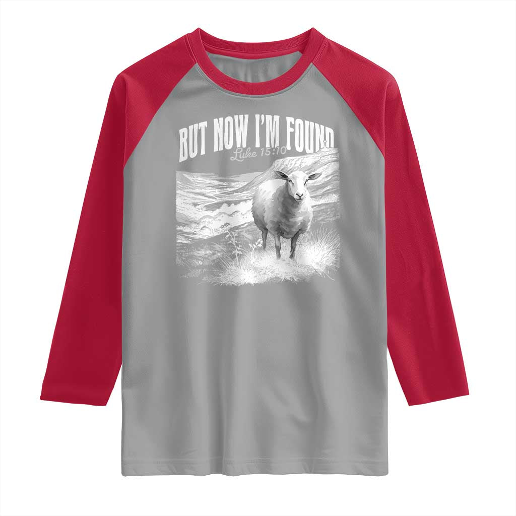 But Now I'm Found Raglan Shirt Christian Faith Sheep