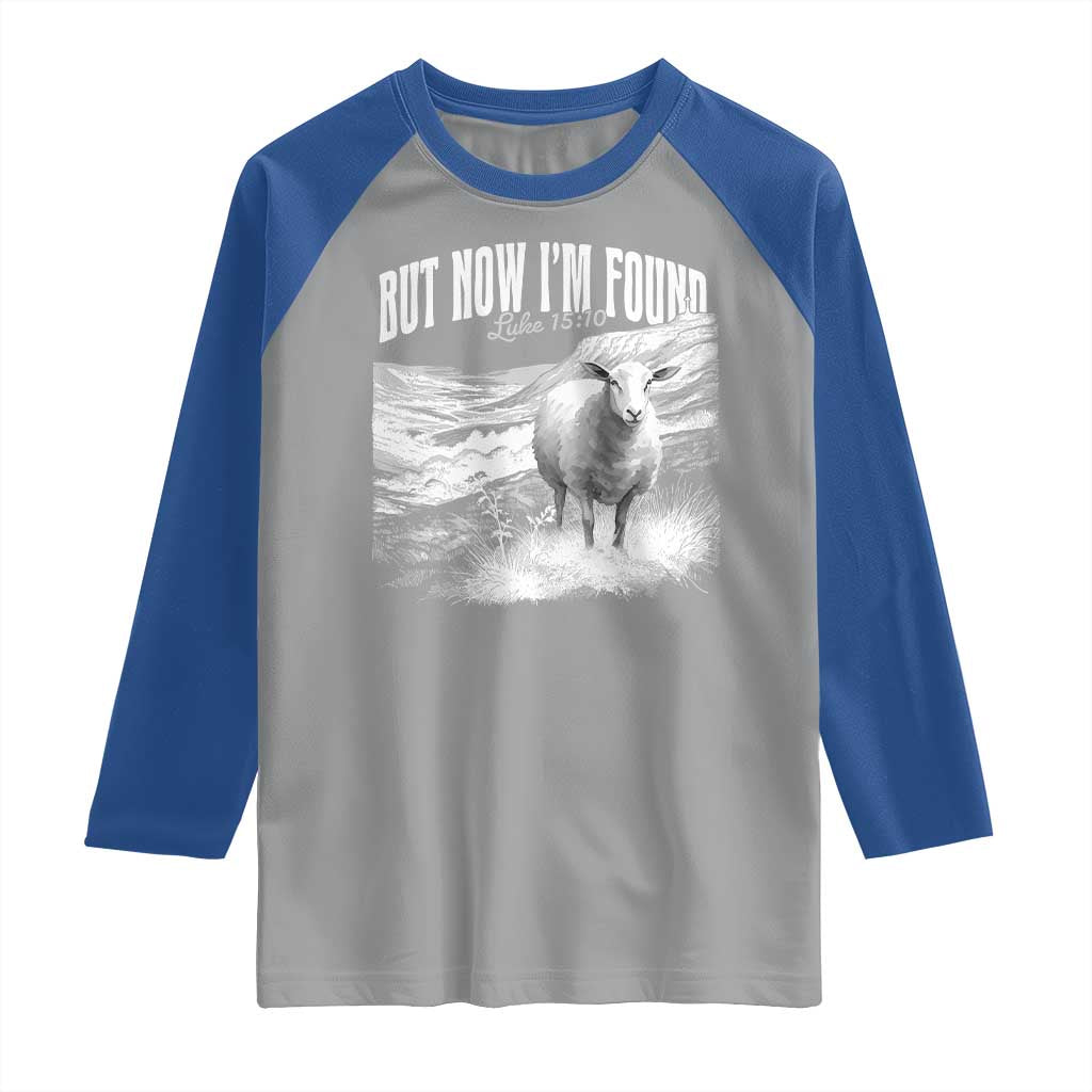 But Now I'm Found Raglan Shirt Christian Faith Sheep