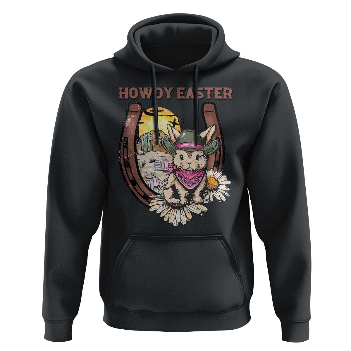 Funny Western Easter Day Hoodie Howdy Easter Country Cowboy Bunny Horseshoe