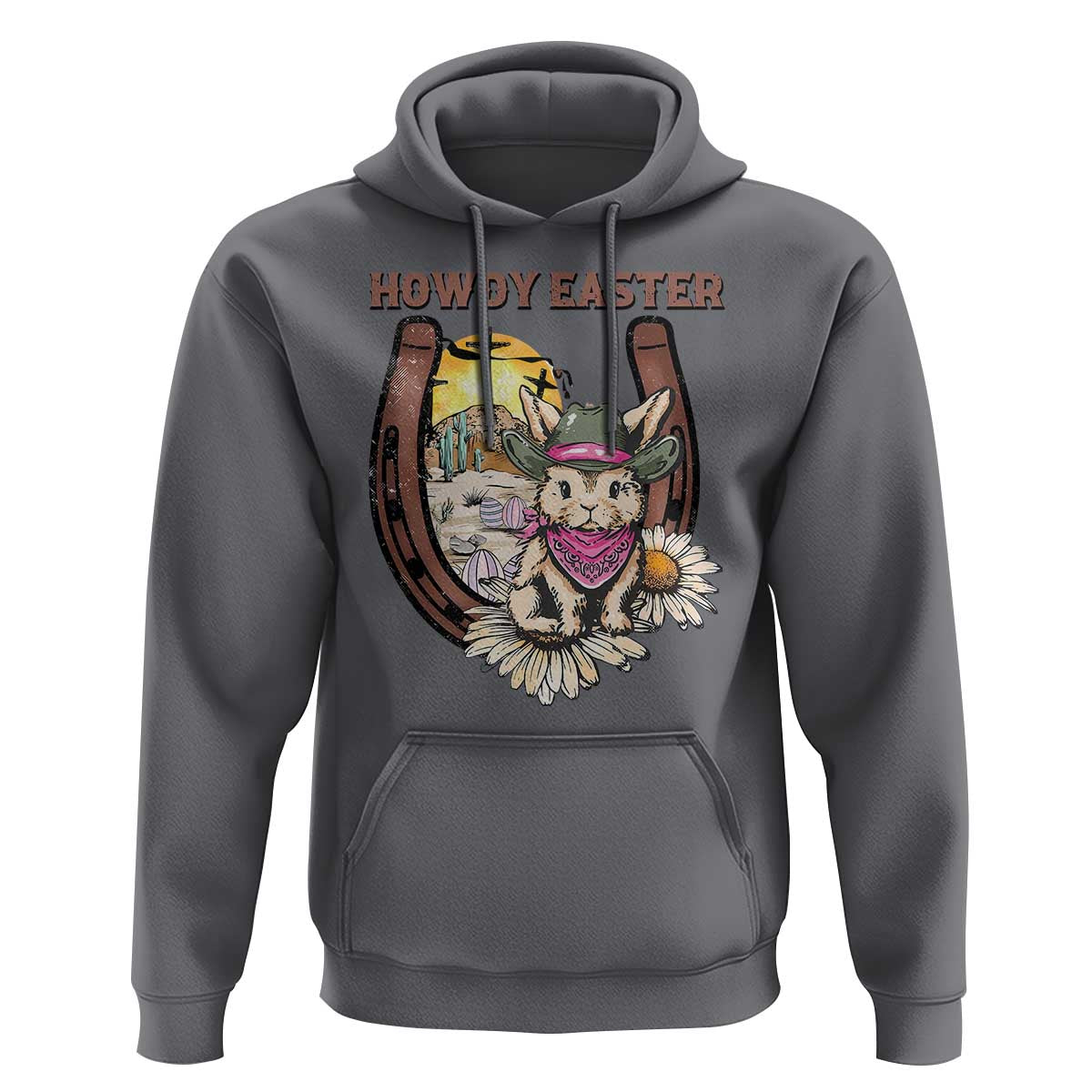 Funny Western Easter Day Hoodie Howdy Easter Country Cowboy Bunny Horseshoe