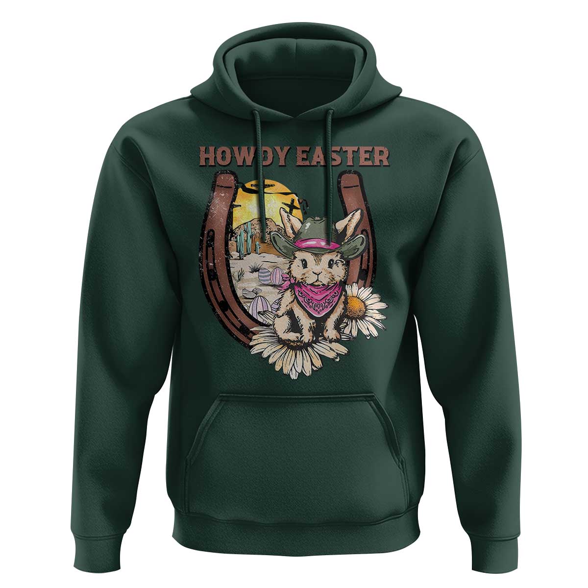 Funny Western Easter Day Hoodie Howdy Easter Country Cowboy Bunny Horseshoe