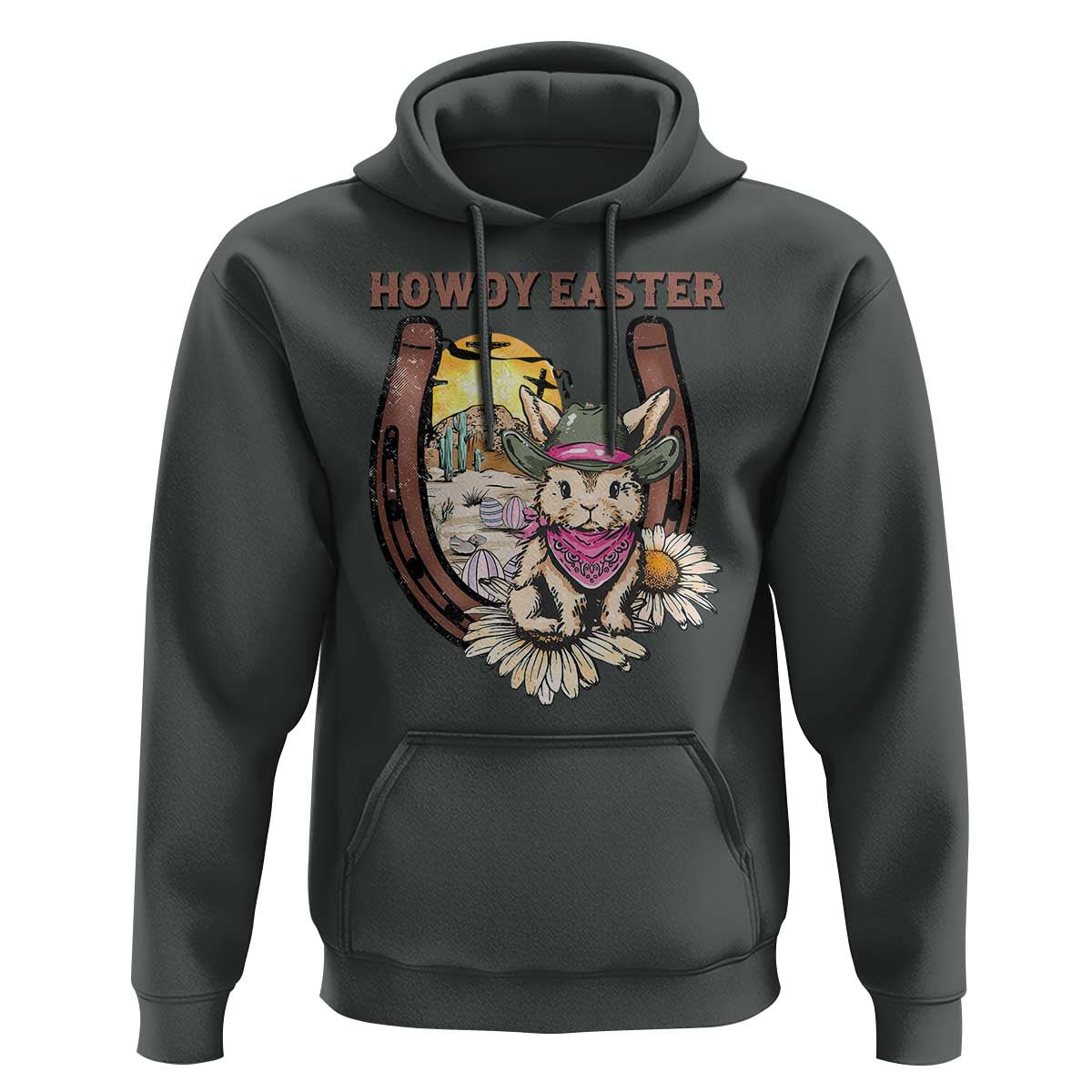 Funny Western Easter Day Hoodie Howdy Easter Country Cowboy Bunny Horseshoe