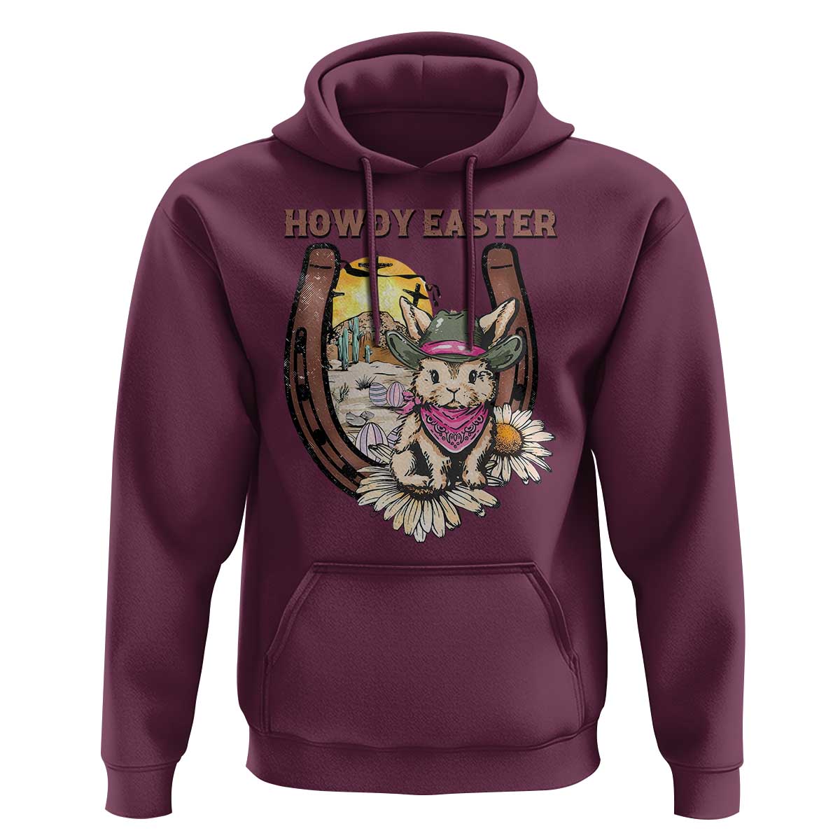 Funny Western Easter Day Hoodie Howdy Easter Country Cowboy Bunny Horseshoe