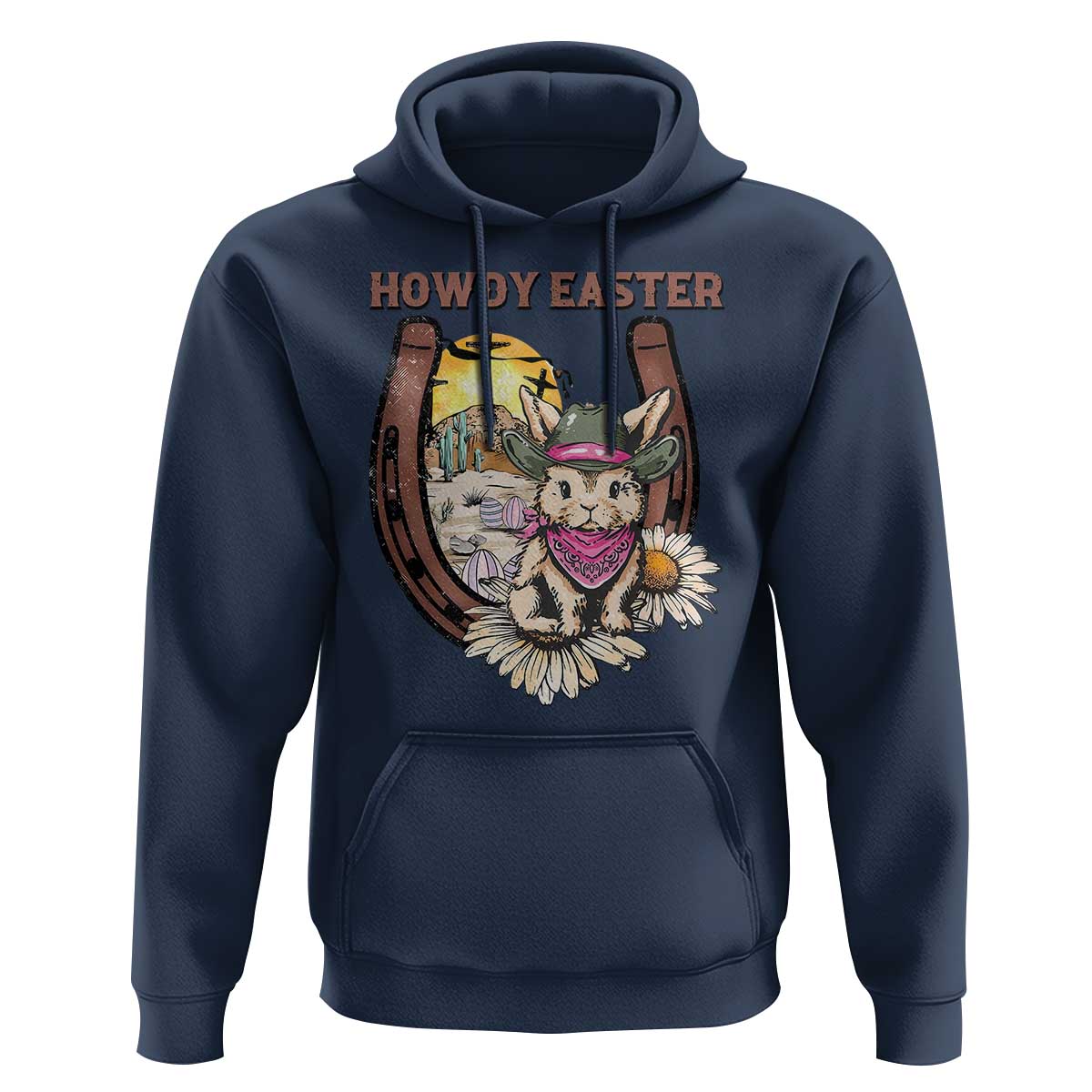 Funny Western Easter Day Hoodie Howdy Easter Country Cowboy Bunny Horseshoe