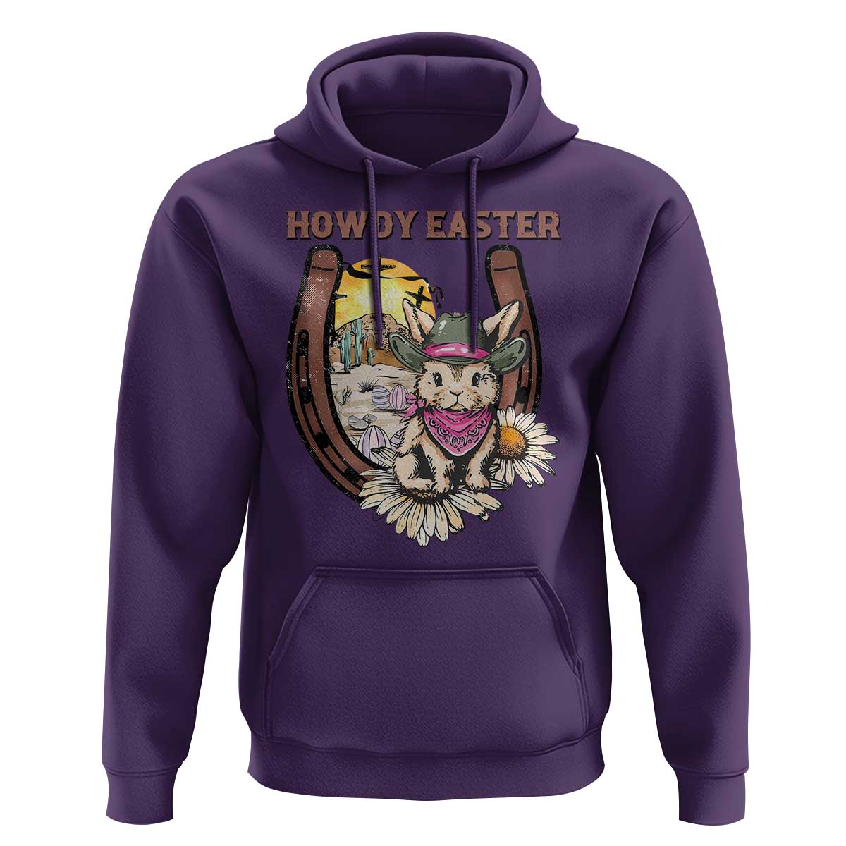 Funny Western Easter Day Hoodie Howdy Easter Country Cowboy Bunny Horseshoe