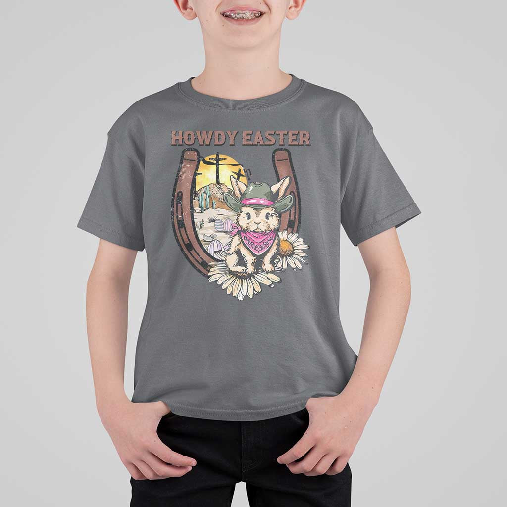 Funny Western Easter Day T Shirt For Kid Howdy Easter Country Cowboy Bunny Horseshoe