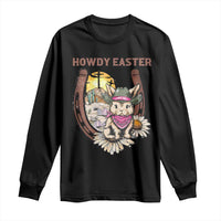 Funny Western Easter Day Long Sleeve Shirt Howdy Easter Country Cowboy Bunny Horseshoe