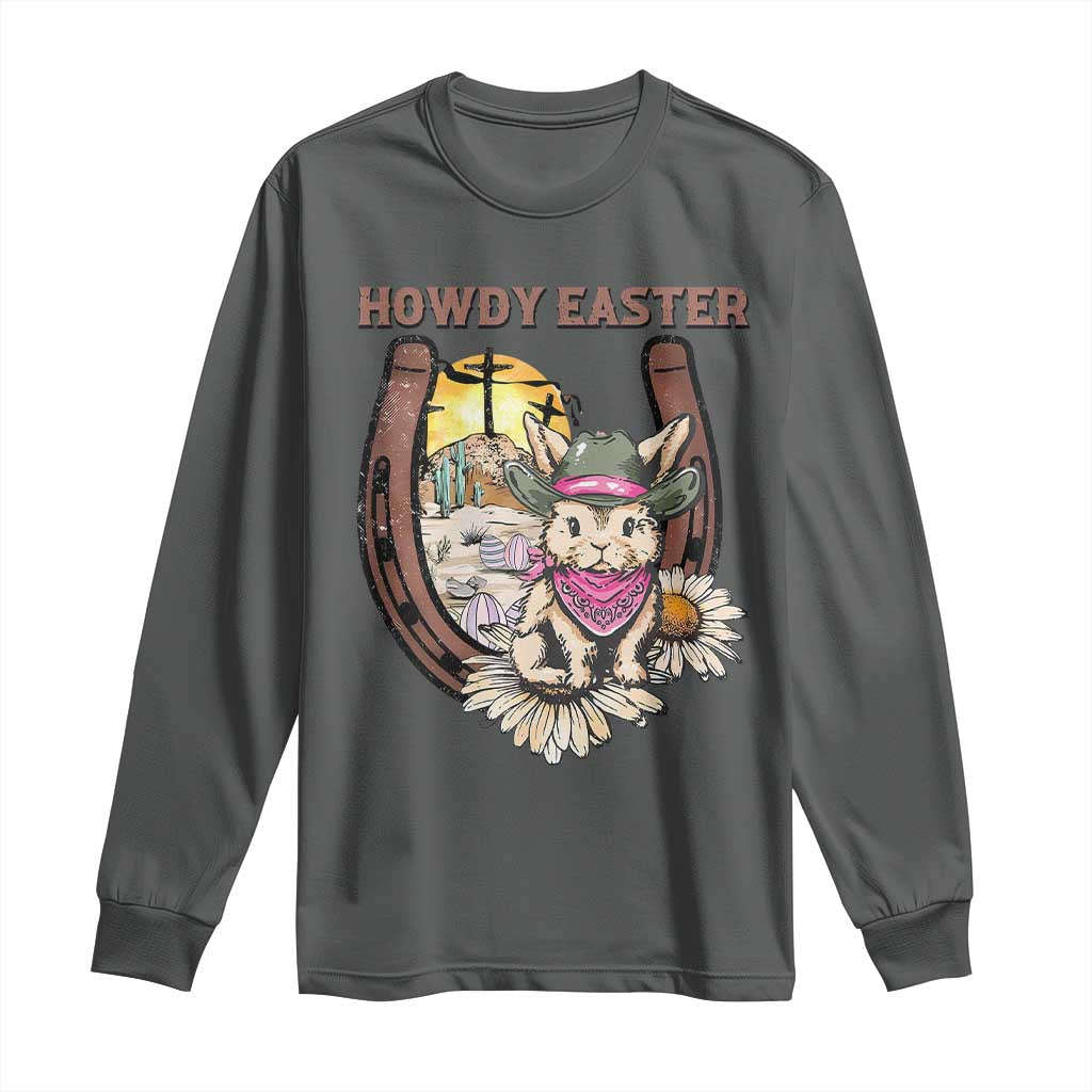 Funny Western Easter Day Long Sleeve Shirt Howdy Easter Country Cowboy Bunny Horseshoe