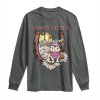 Funny Western Easter Day Long Sleeve Shirt Howdy Easter Country Cowboy Bunny Horseshoe