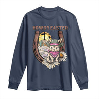 Funny Western Easter Day Long Sleeve Shirt Howdy Easter Country Cowboy Bunny Horseshoe
