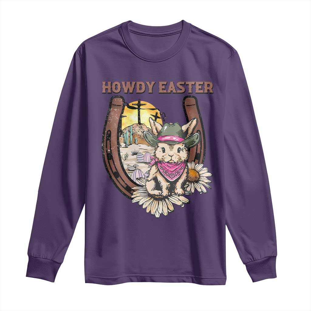Funny Western Easter Day Long Sleeve Shirt Howdy Easter Country Cowboy Bunny Horseshoe