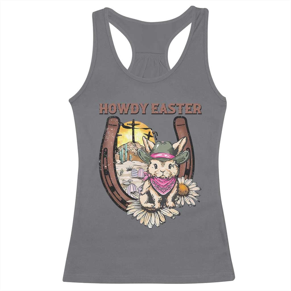 Funny Western Easter Day Racerback Tank Top Howdy Easter Country Cowboy Bunny Horseshoe