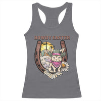 Funny Western Easter Day Racerback Tank Top Howdy Easter Country Cowboy Bunny Horseshoe