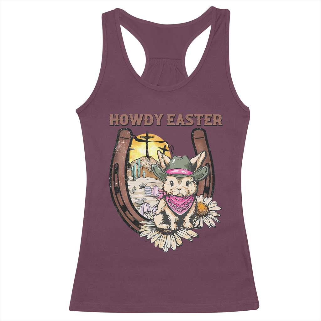 Funny Western Easter Day Racerback Tank Top Howdy Easter Country Cowboy Bunny Horseshoe