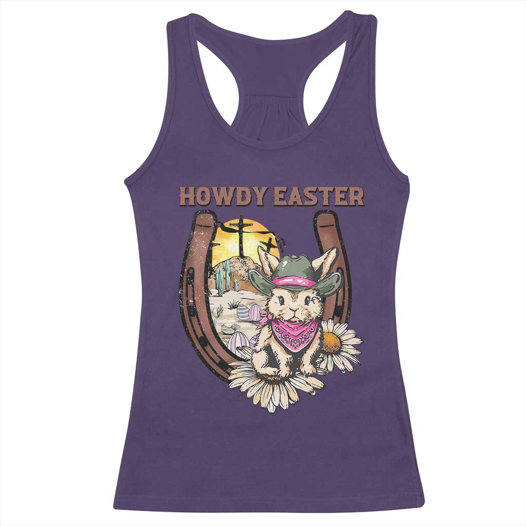 Funny Western Easter Day Racerback Tank Top Howdy Easter Country Cowboy Bunny Horseshoe