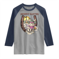 Funny Western Easter Day Raglan Shirt Howdy Easter Country Cowboy Bunny Horseshoe