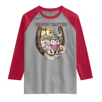 Funny Western Easter Day Raglan Shirt Howdy Easter Country Cowboy Bunny Horseshoe