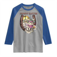 Funny Western Easter Day Raglan Shirt Howdy Easter Country Cowboy Bunny Horseshoe