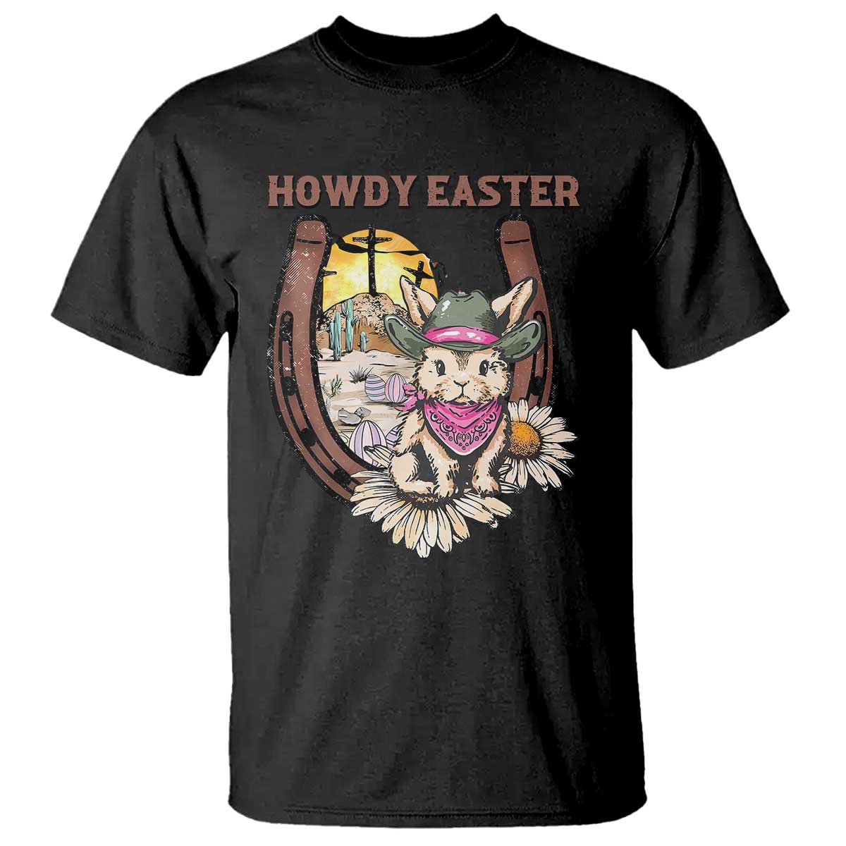 Funny Western Easter Day T Shirt Howdy Easter Country Cowboy Bunny Horseshoe