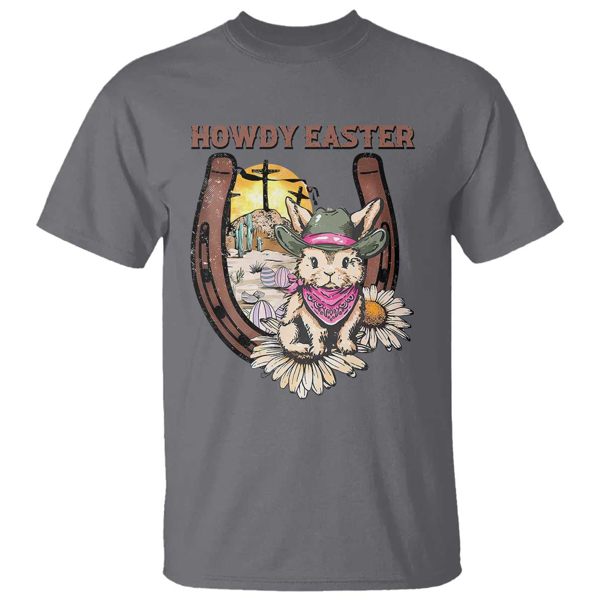 Funny Western Easter Day T Shirt Howdy Easter Country Cowboy Bunny Horseshoe