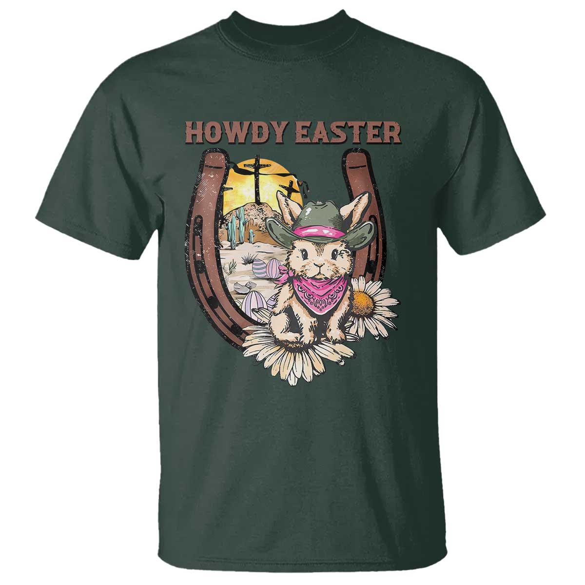 Funny Western Easter Day T Shirt Howdy Easter Country Cowboy Bunny Horseshoe