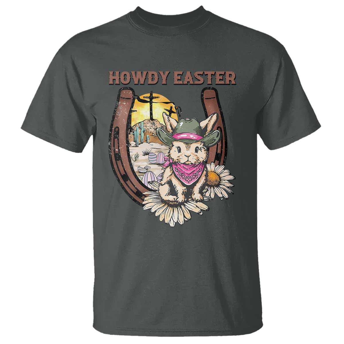 Funny Western Easter Day T Shirt Howdy Easter Country Cowboy Bunny Horseshoe