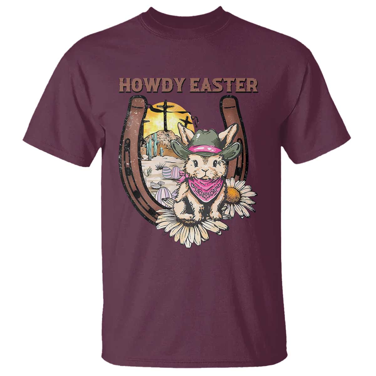 Funny Western Easter Day T Shirt Howdy Easter Country Cowboy Bunny Horseshoe