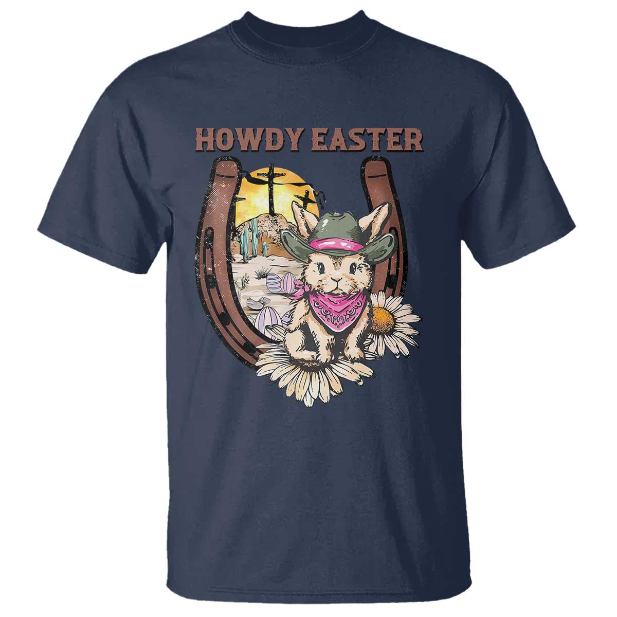 Funny Western Easter Day T Shirt Howdy Easter Country Cowboy Bunny Horseshoe