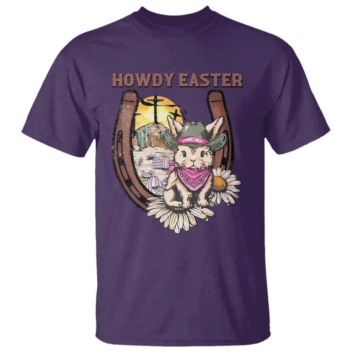 Funny Western Easter Day T Shirt Howdy Easter Country Cowboy Bunny Horseshoe