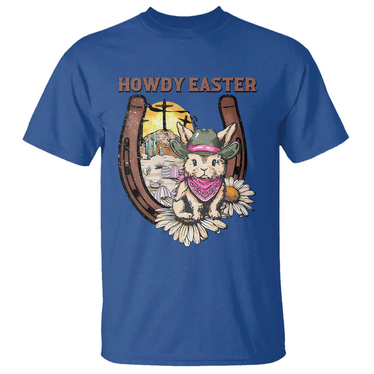 Funny Western Easter Day T Shirt Howdy Easter Country Cowboy Bunny Horseshoe