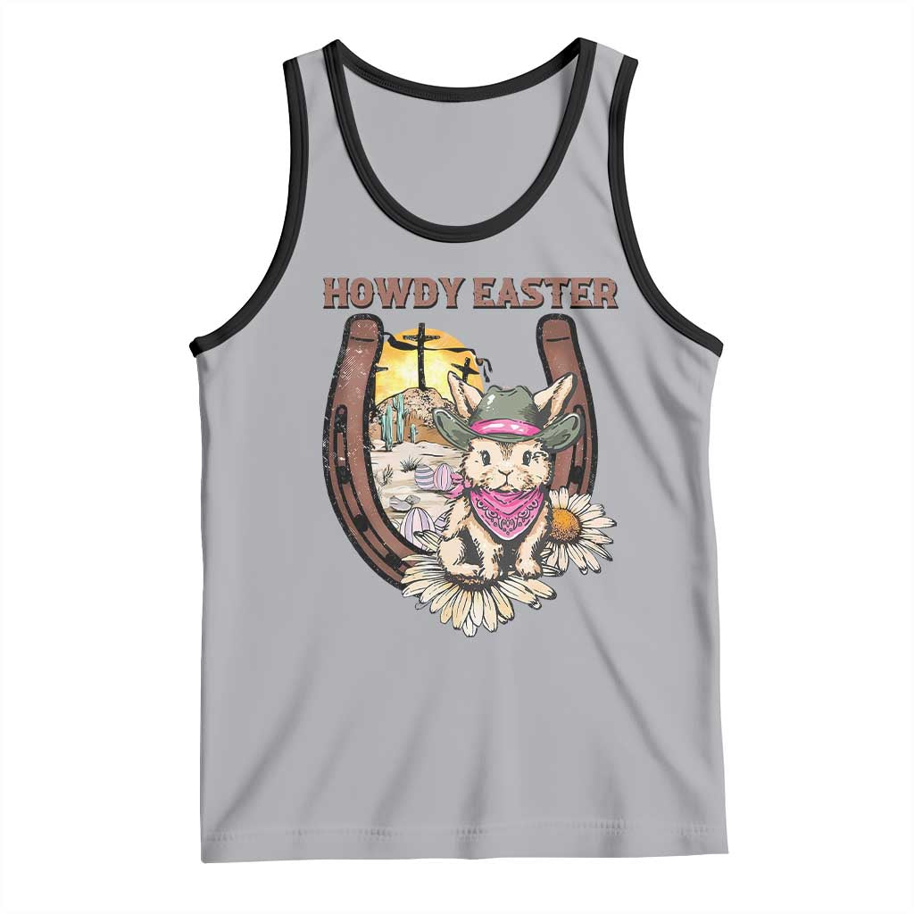 Funny Western Easter Day Tank Top Howdy Easter Country Cowboy Bunny Horseshoe