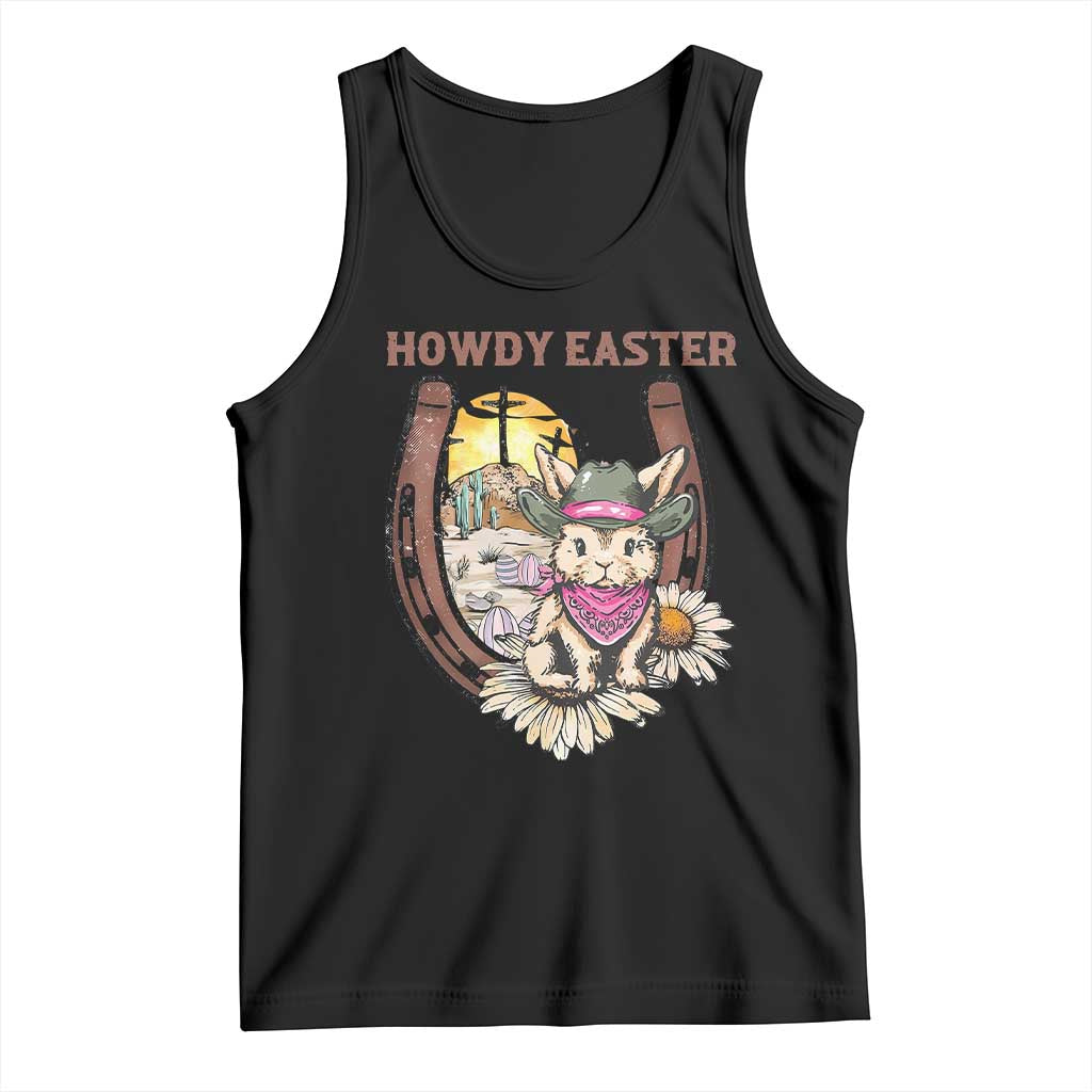Funny Western Easter Day Tank Top Howdy Easter Country Cowboy Bunny Horseshoe