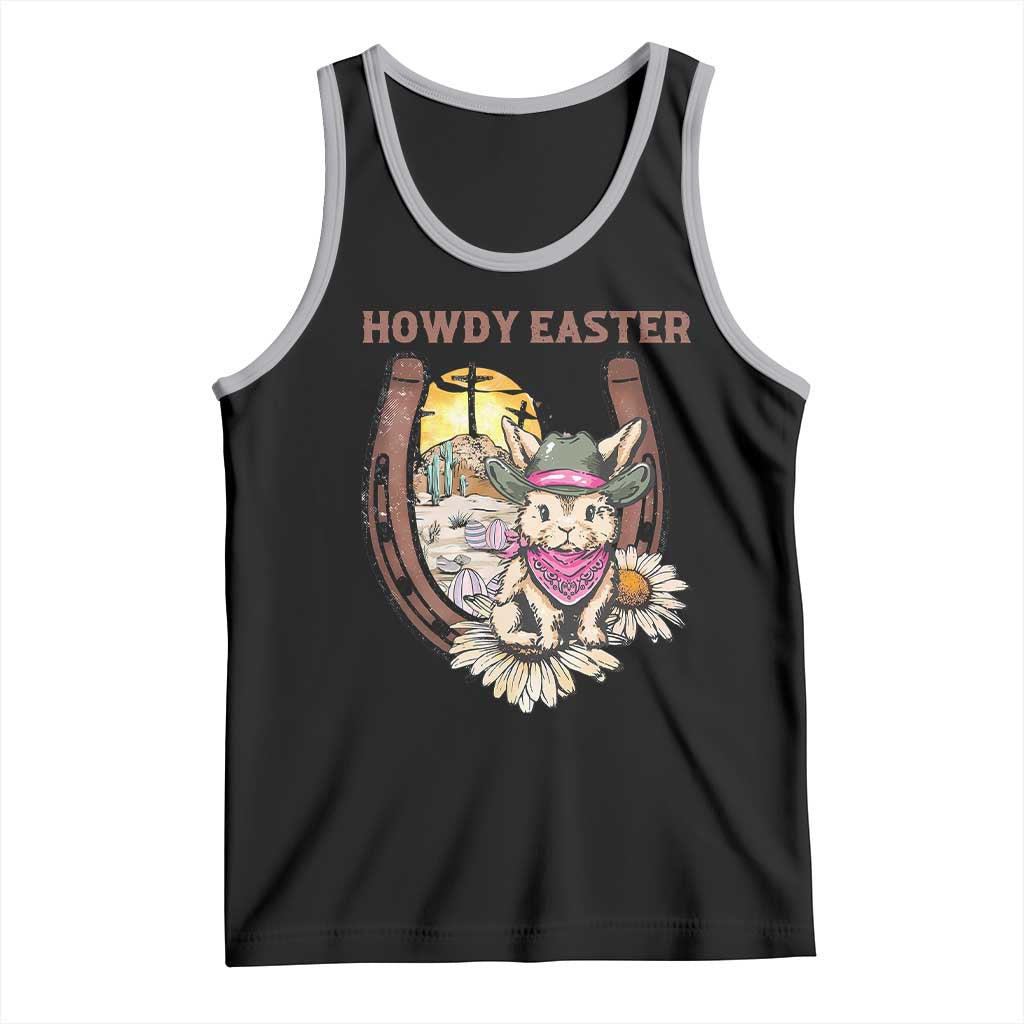 Funny Western Easter Day Tank Top Howdy Easter Country Cowboy Bunny Horseshoe