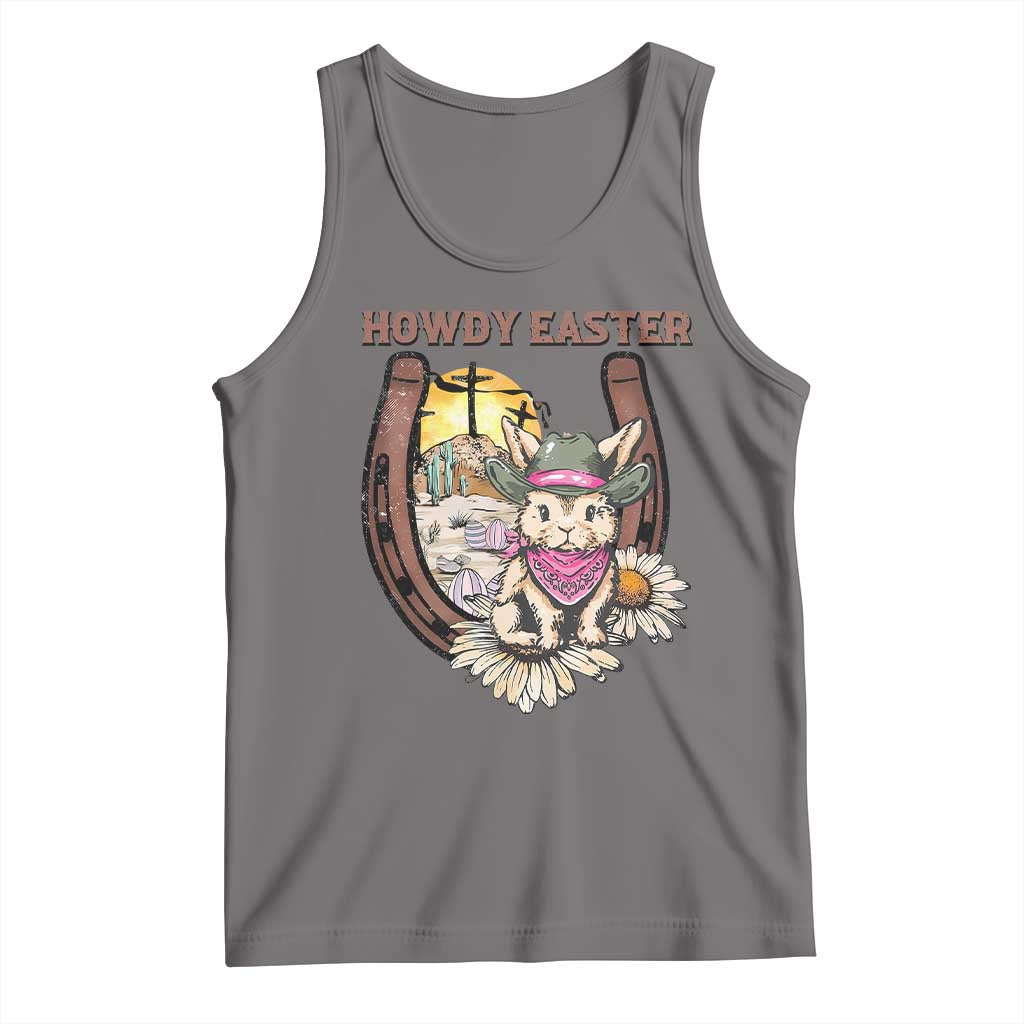 Funny Western Easter Day Tank Top Howdy Easter Country Cowboy Bunny Horseshoe