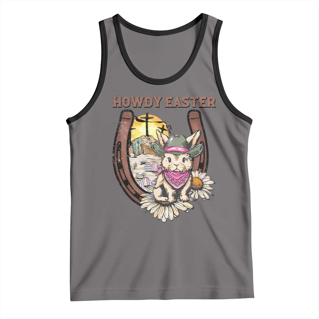 Funny Western Easter Day Tank Top Howdy Easter Country Cowboy Bunny Horseshoe