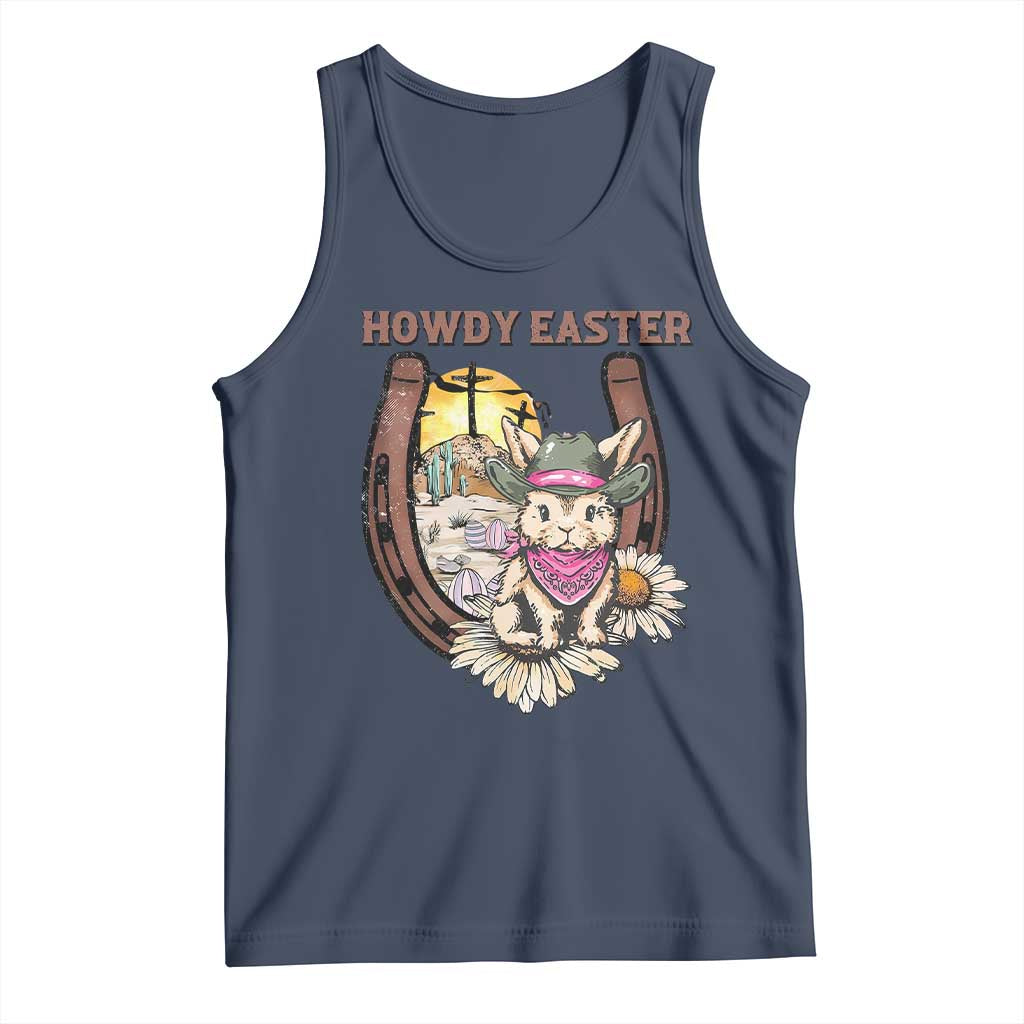 Funny Western Easter Day Tank Top Howdy Easter Country Cowboy Bunny Horseshoe