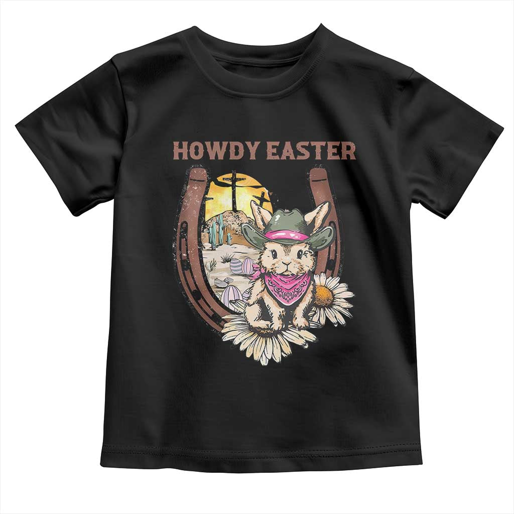 Funny Western Easter Day Toddler T Shirt Howdy Easter Country Cowboy Bunny Horseshoe