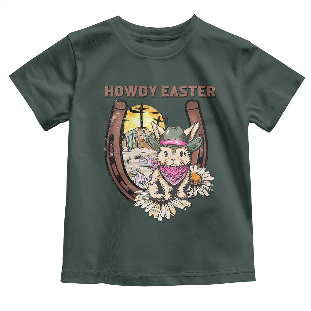 Funny Western Easter Day Toddler T Shirt Howdy Easter Country Cowboy Bunny Horseshoe