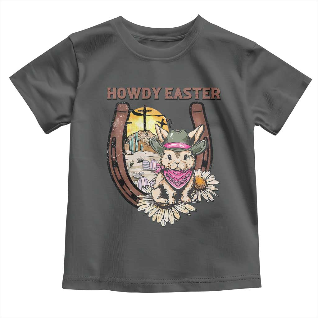 Funny Western Easter Day Toddler T Shirt Howdy Easter Country Cowboy Bunny Horseshoe