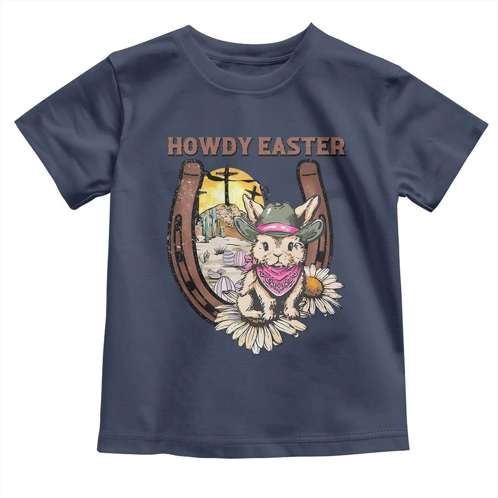 Funny Western Easter Day Toddler T Shirt Howdy Easter Country Cowboy Bunny Horseshoe